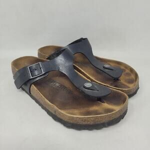 Birkenstock Gizeh Sandals EU37 US6 Black Leather Thong Comfort Slip On Cozy